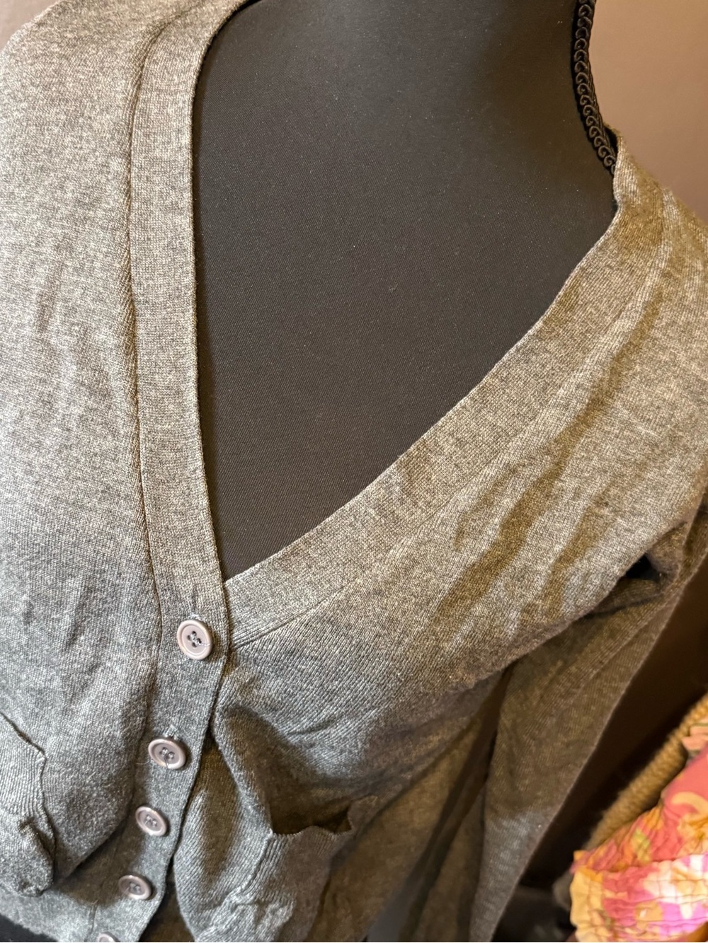 SHEIN Gray V-Neck Button-Up Cardigan with Pockets - Picture 2 of 6